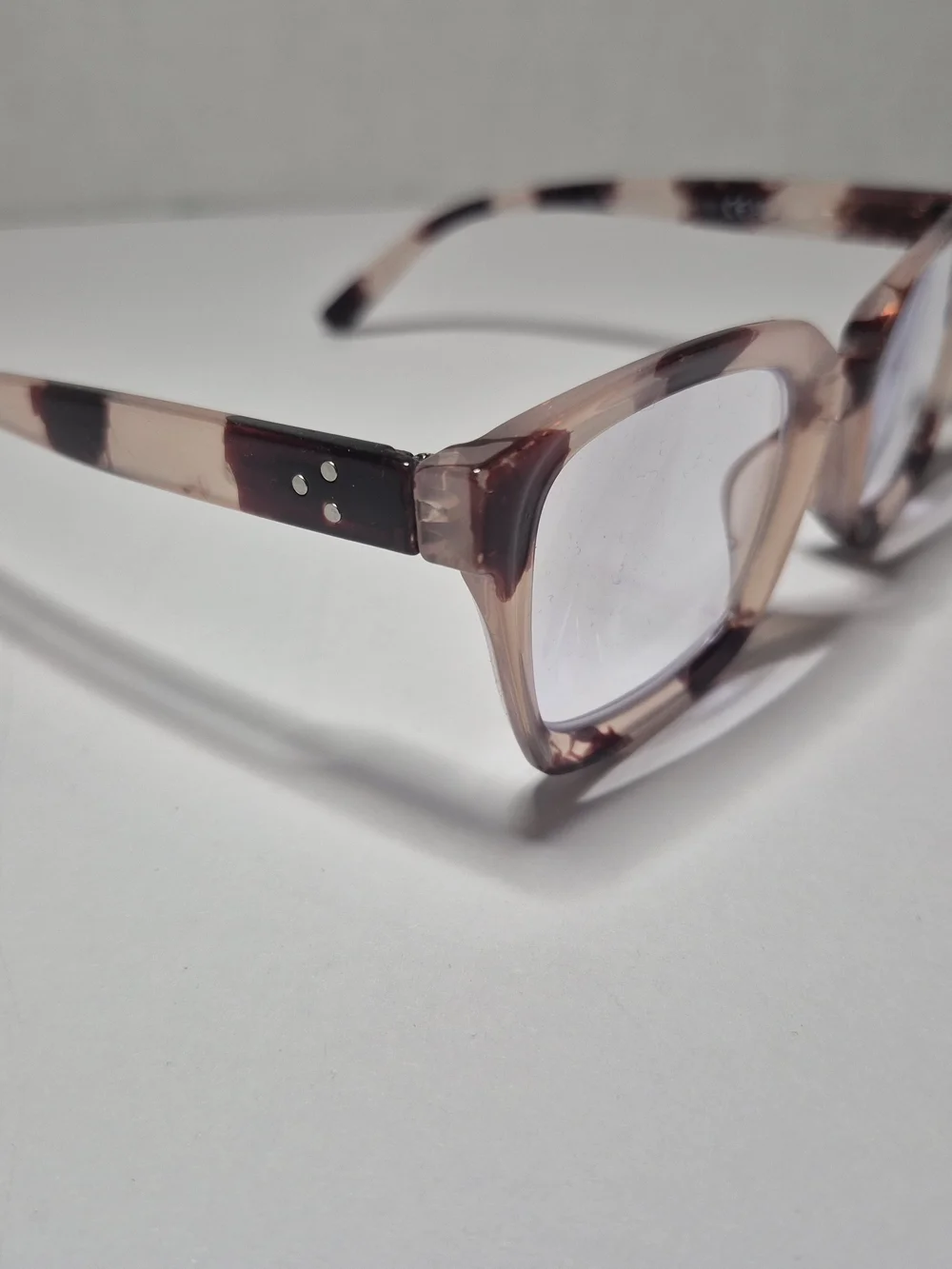 Women's Rectangular Clear Pink Tortoiseshell Reading Glasses